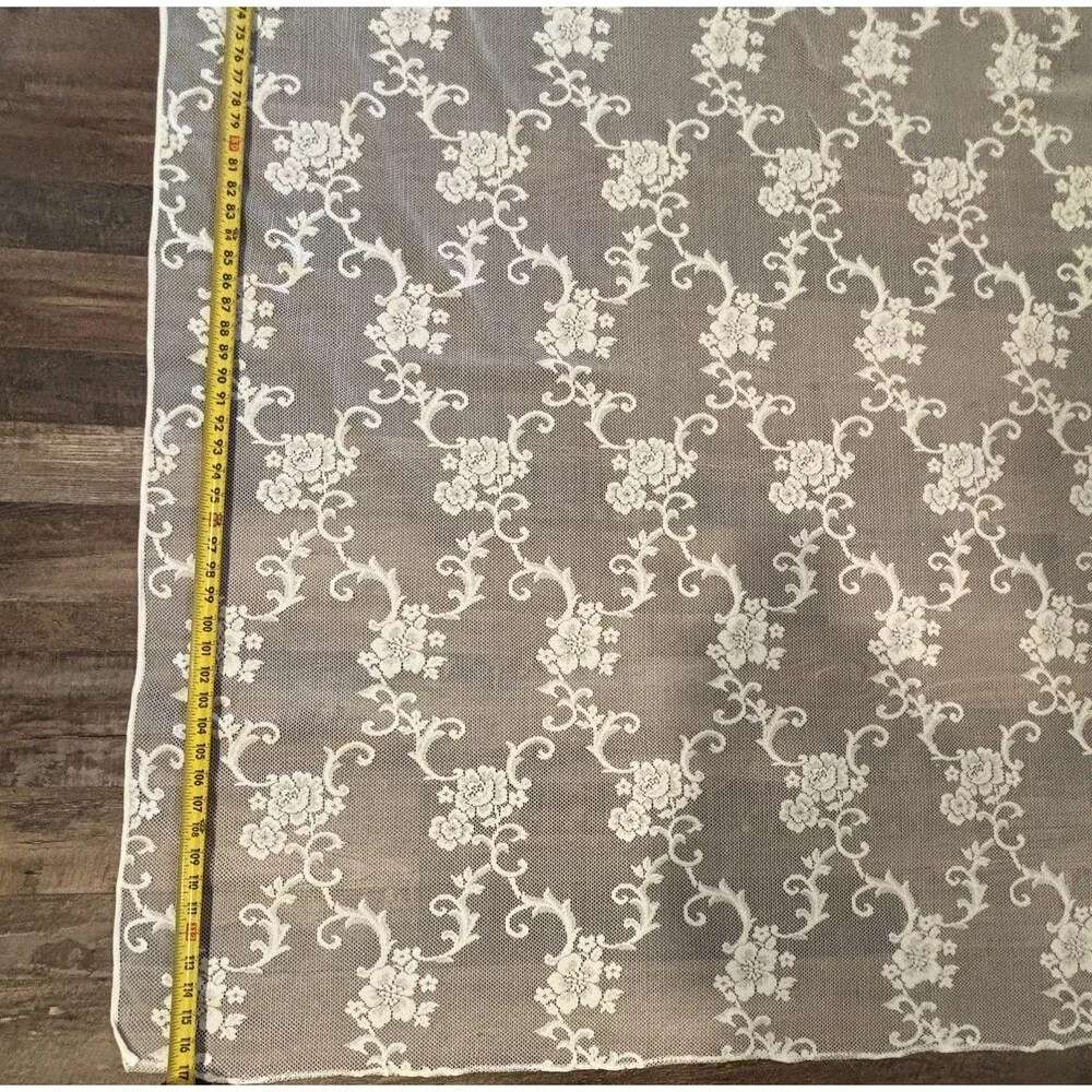 VTG Ivory Floral Roses and Scrolls Lace TABLECLOTH 63 X 117 Cottagecore